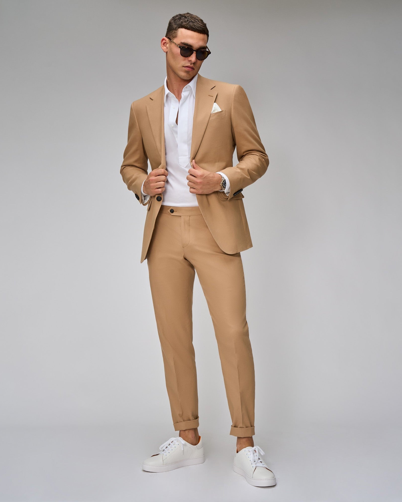 Camel Linen Blend Suit - Brent Wilson