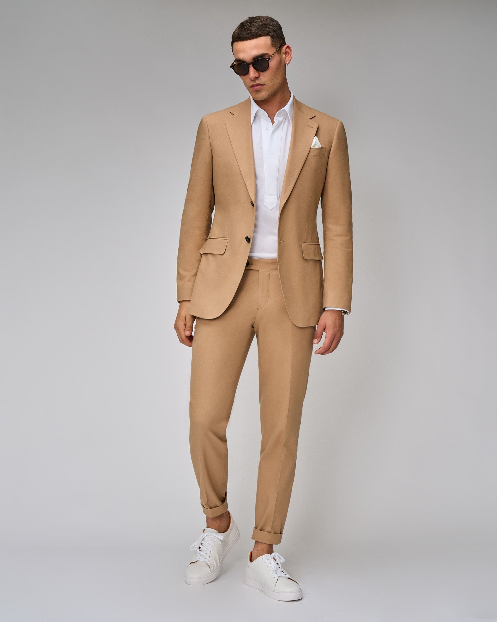 Camel Linen Blend Suit - Brent Wilson