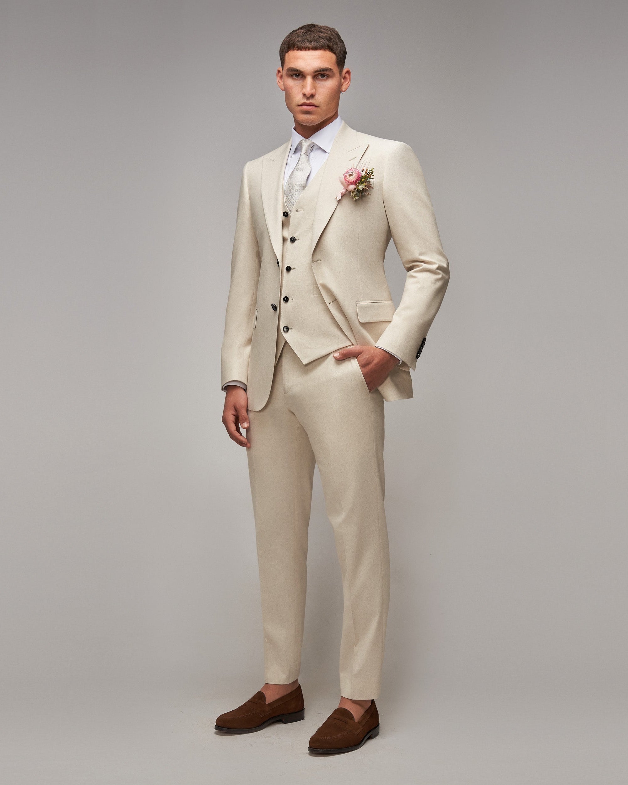 Oatmeal Cotton / Linen 3 Piece Suit - Brent Wilson