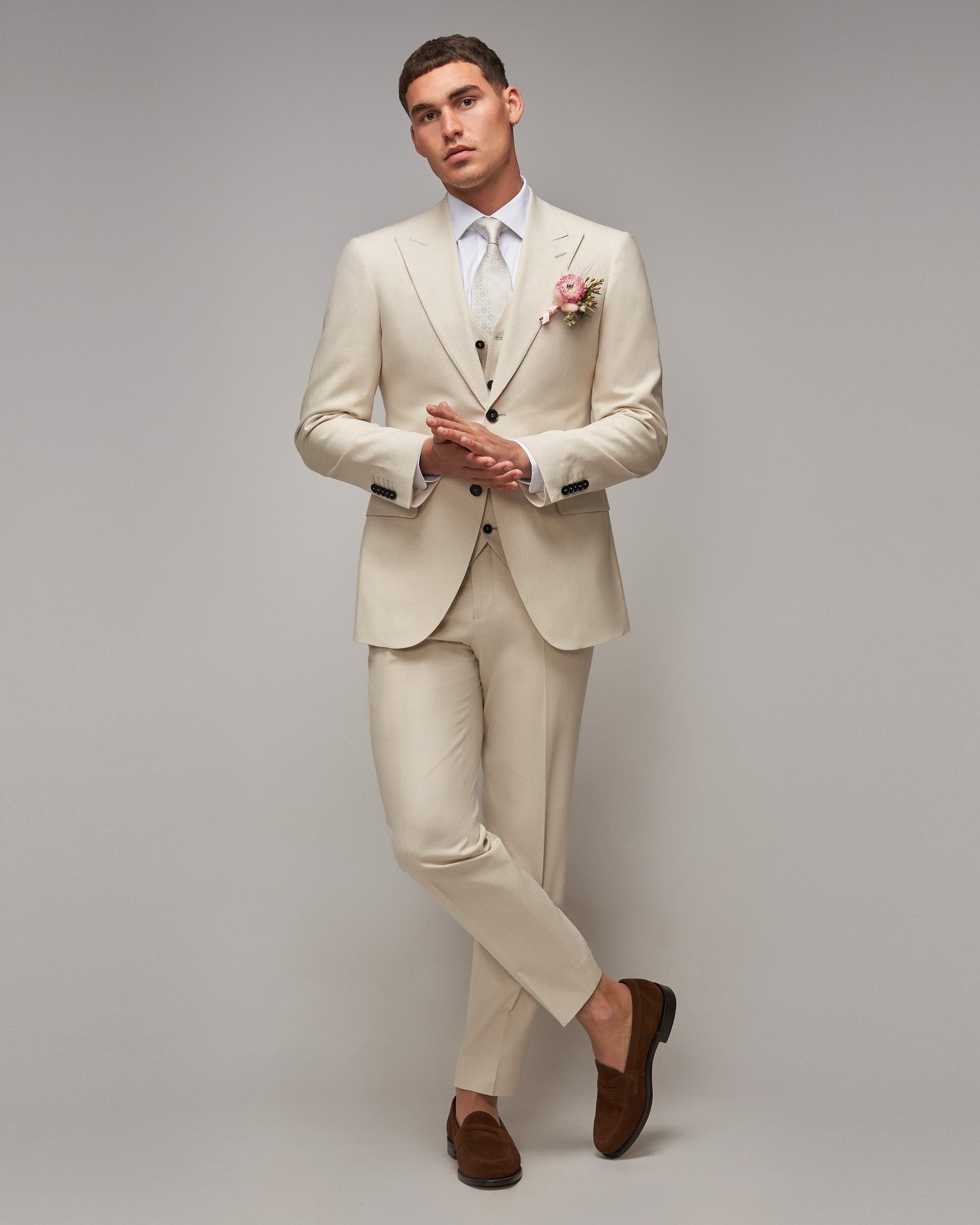 Oatmeal Cotton / Linen 3 Piece Suit - Brent Wilson
