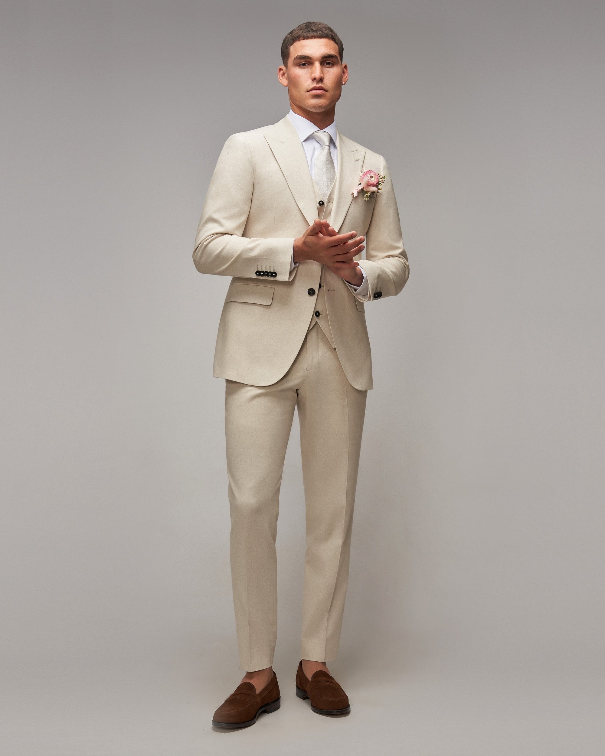 Oatmeal Cotton / Linen 3 Piece Suit - Brent Wilson