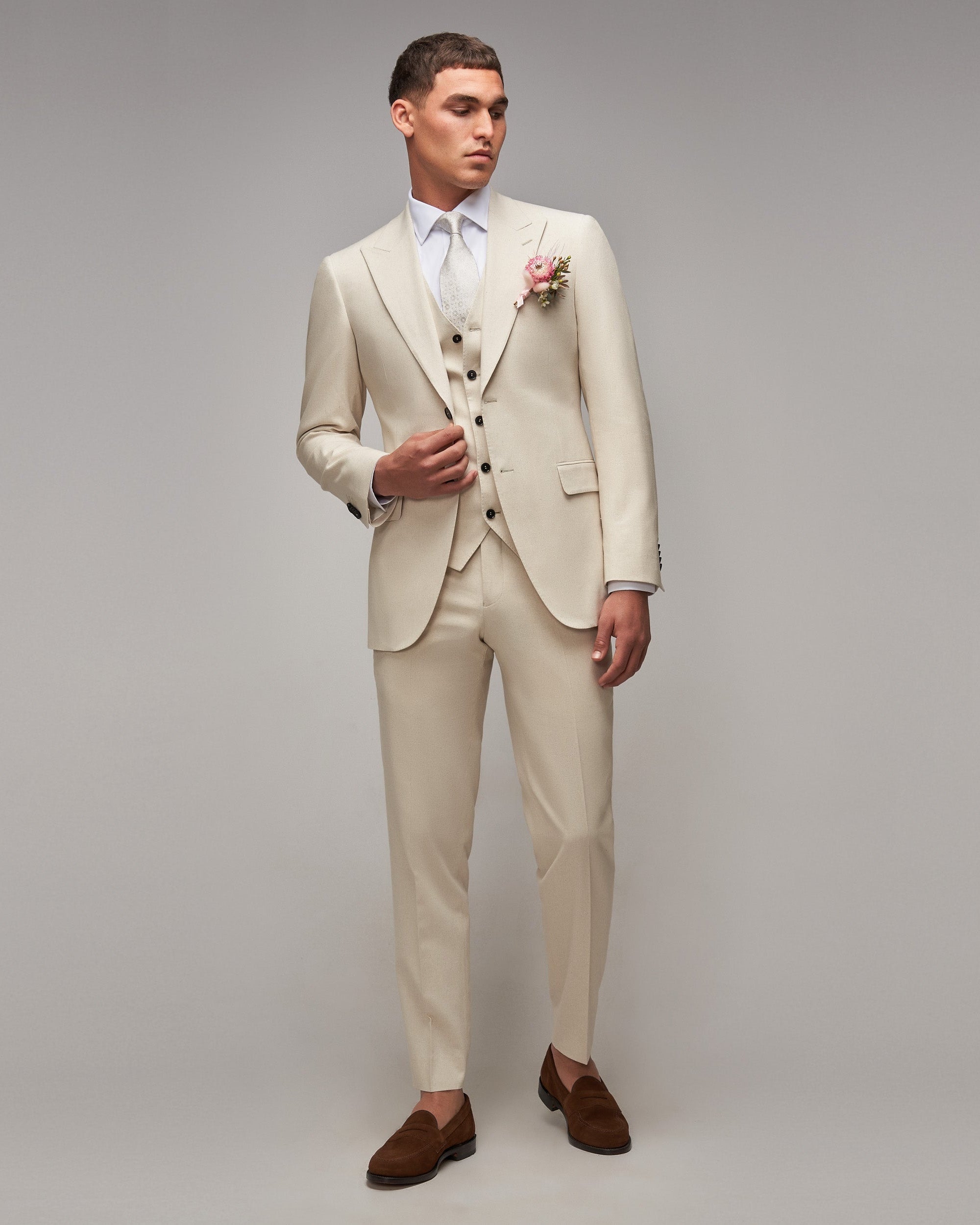 Oatmeal Cotton / Linen 3 Piece Suit - Brent Wilson