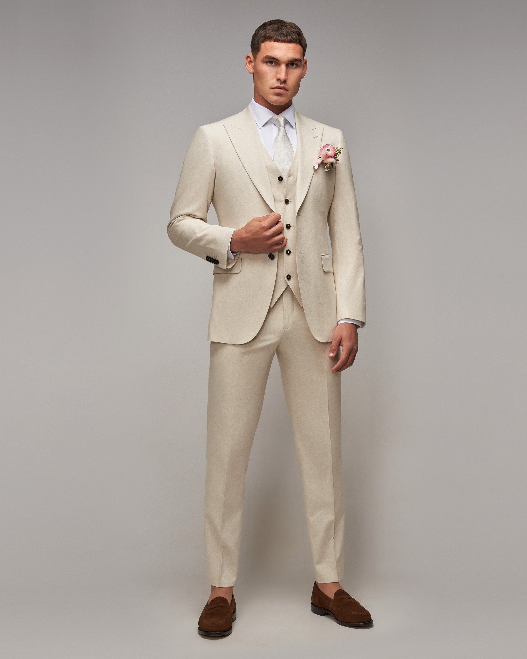 Oatmeal Cotton / Linen 3 Piece Suit - Brent Wilson