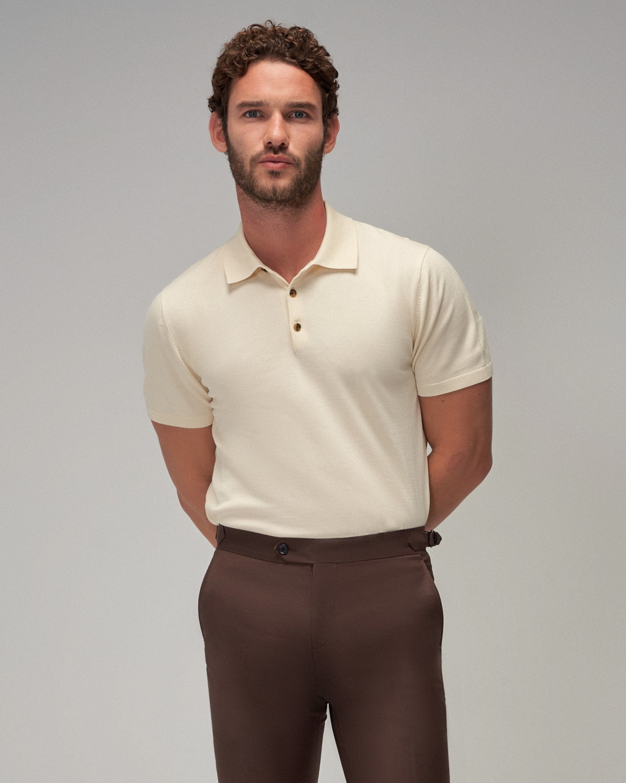 トップス BATONER 32G SMOOTH KNIT POLO BEIGE Essential 32G SMOOTH KNIT POLO SHORT SLEEVE - BATONER｜ONLINE STORE