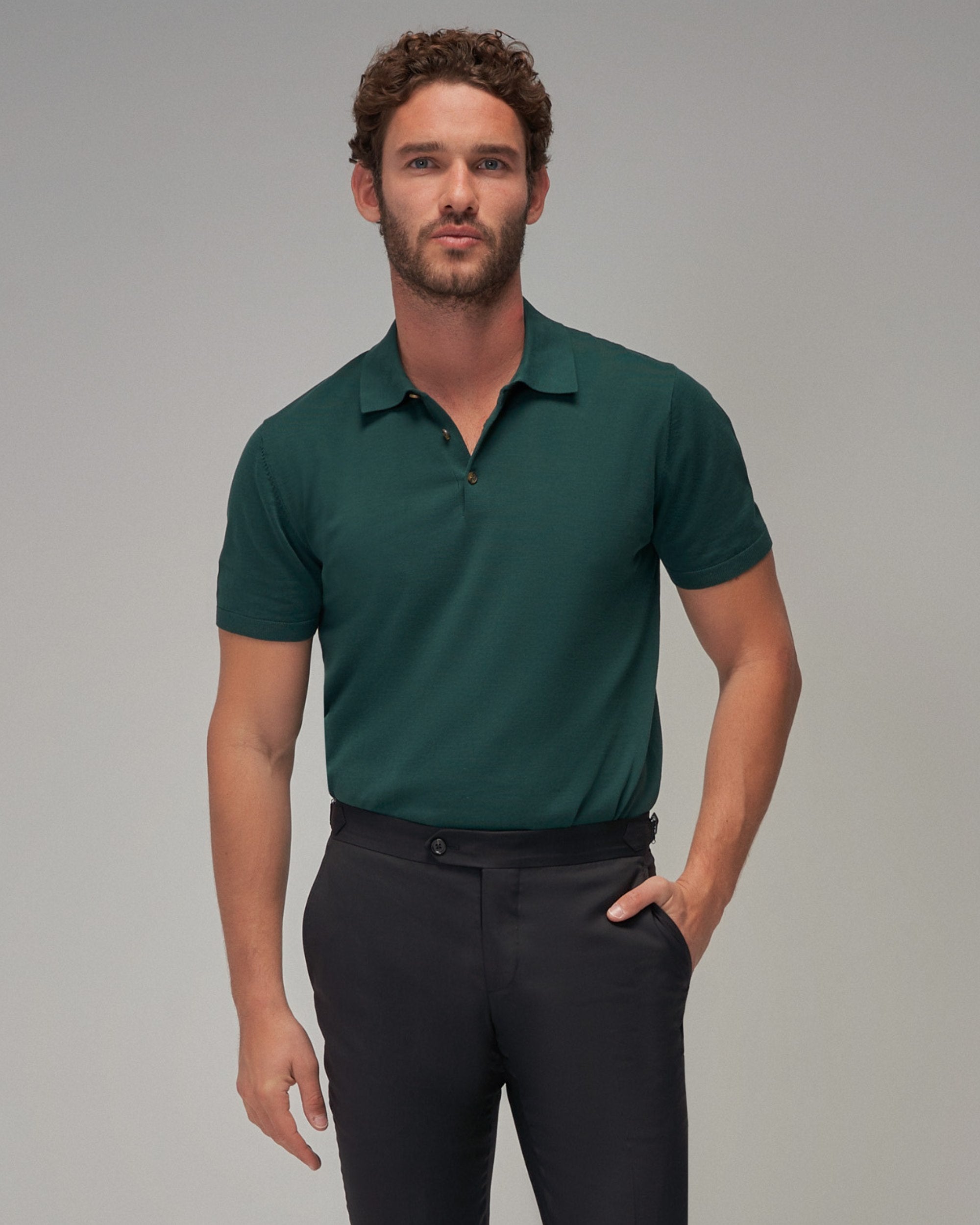 Men's Soft Knit Polo Shirt – Green | 100% Cotton – Brent Wilson