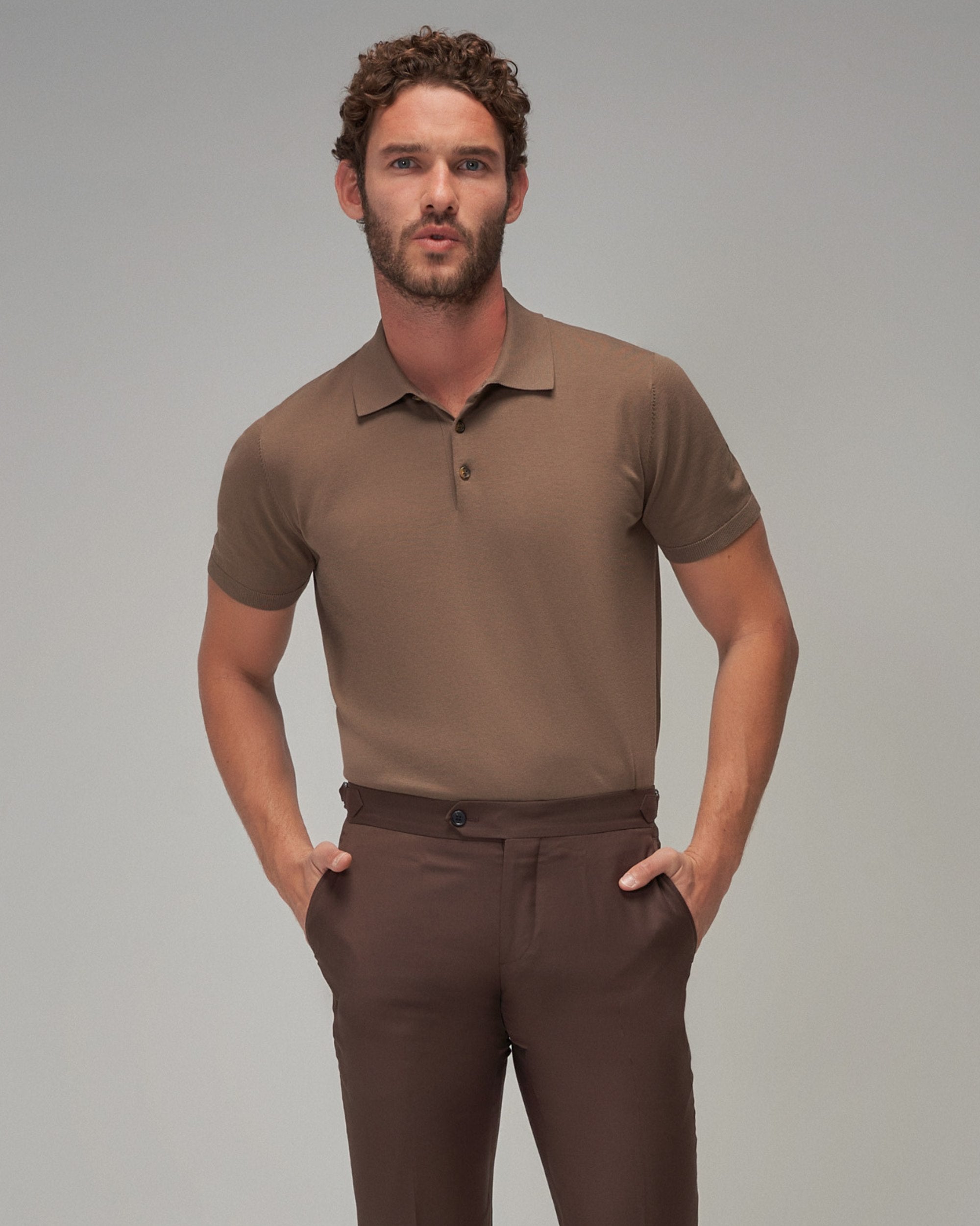 Men's Soft Knit Polo Shirt – Mocha | 100% Cotton – Brent Wilson