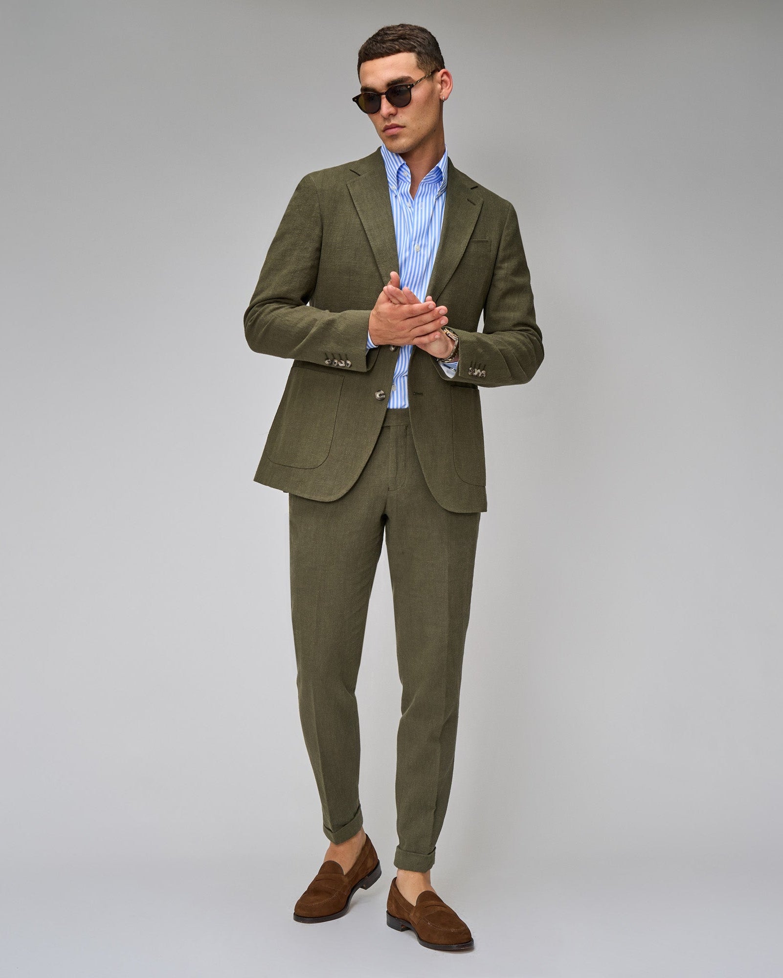 Army Green Linen Suit - Brent Wilson
