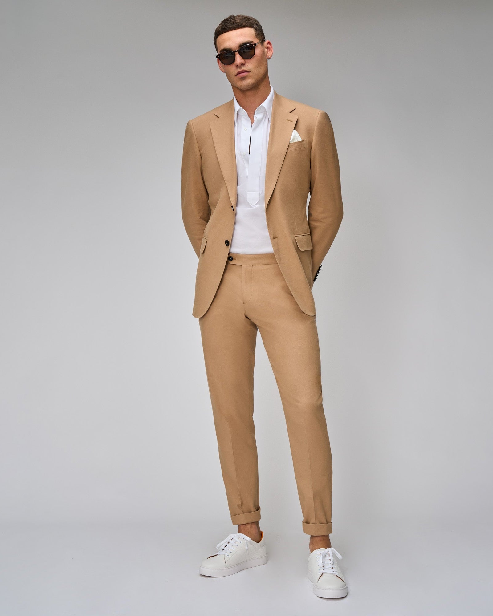 Camel Linen Blend Suit - Brent Wilson