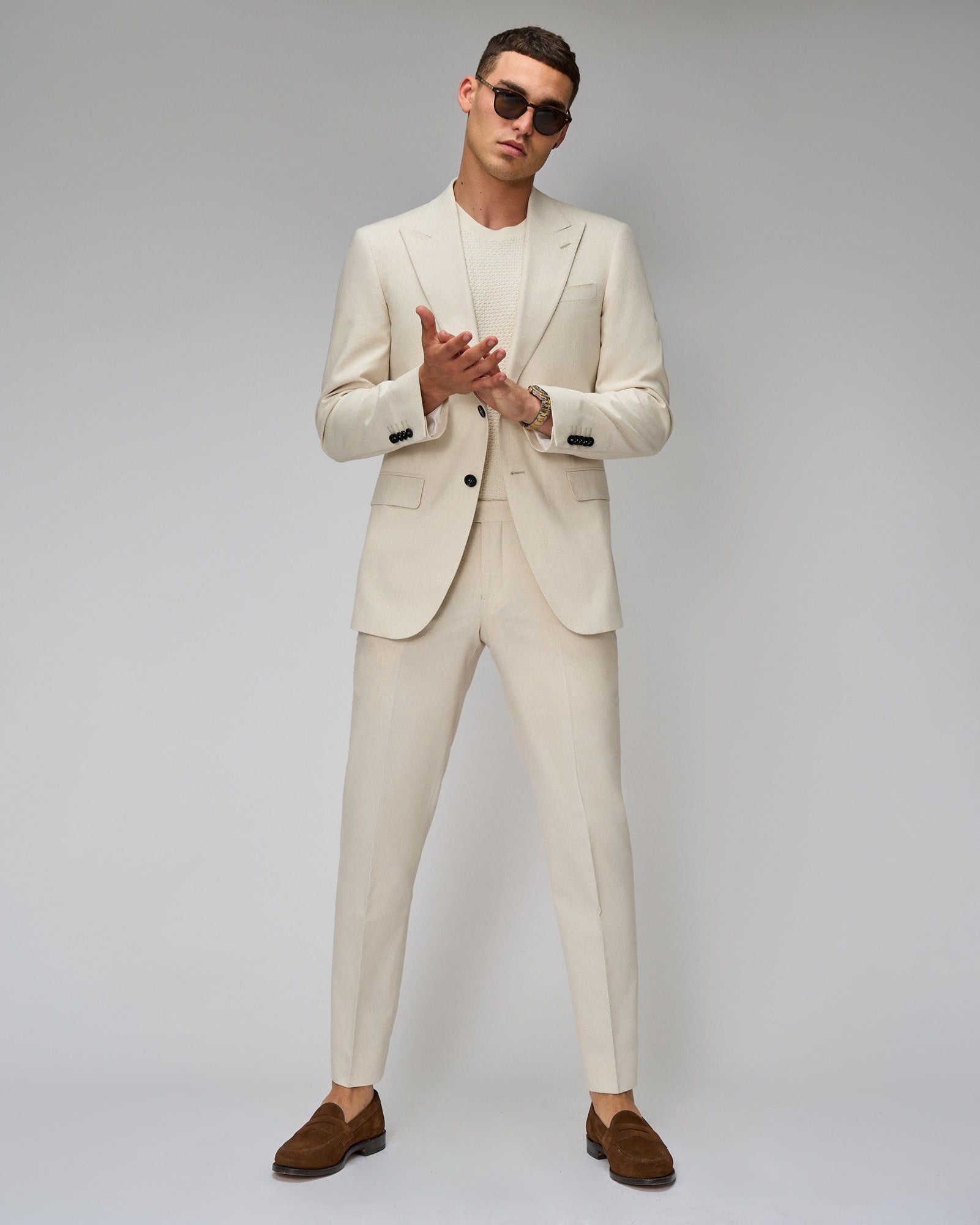 Oatmeal Linen Blend Suit - Brent Wilson