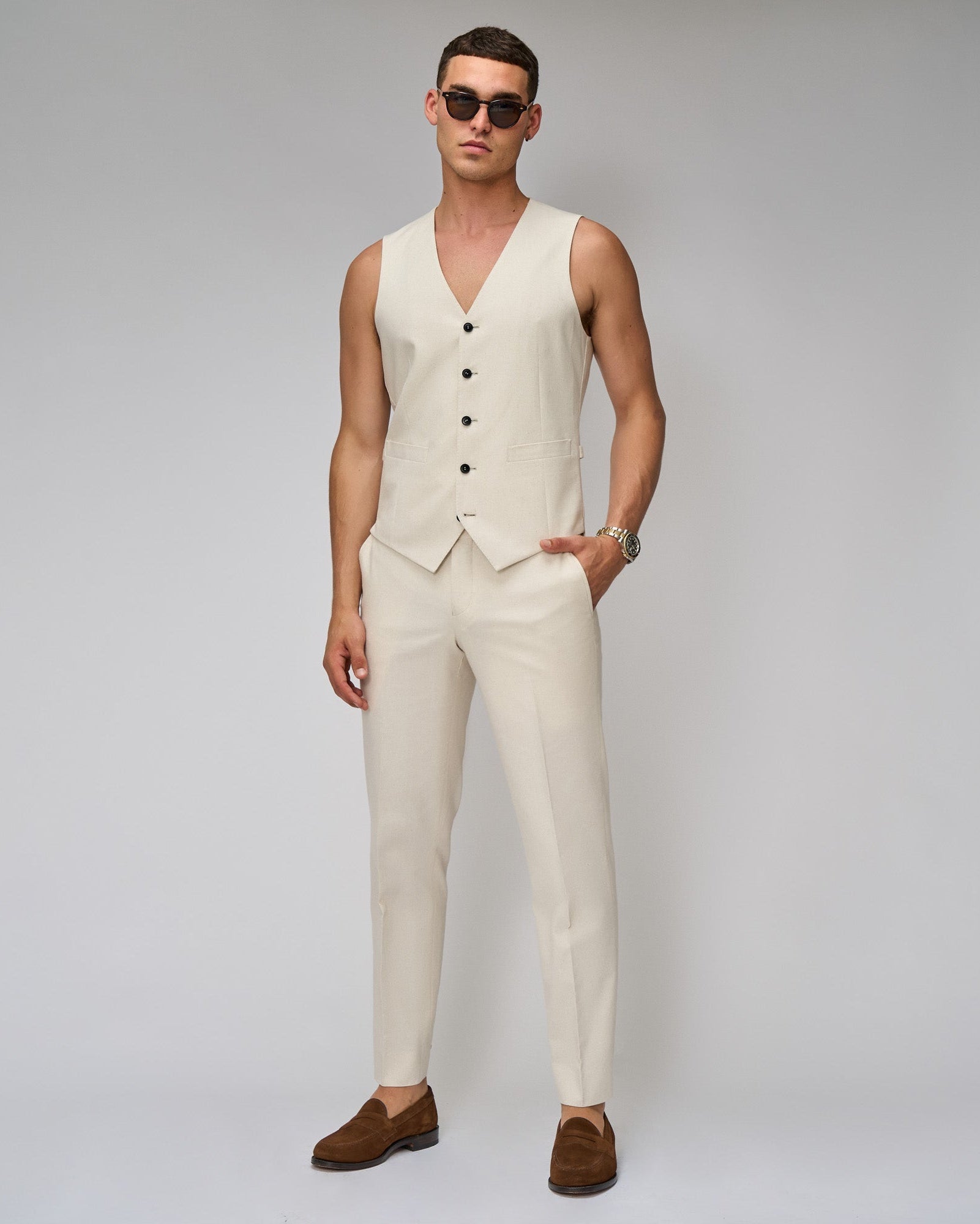 Oatmeal Linen Blend Suit - Brent Wilson