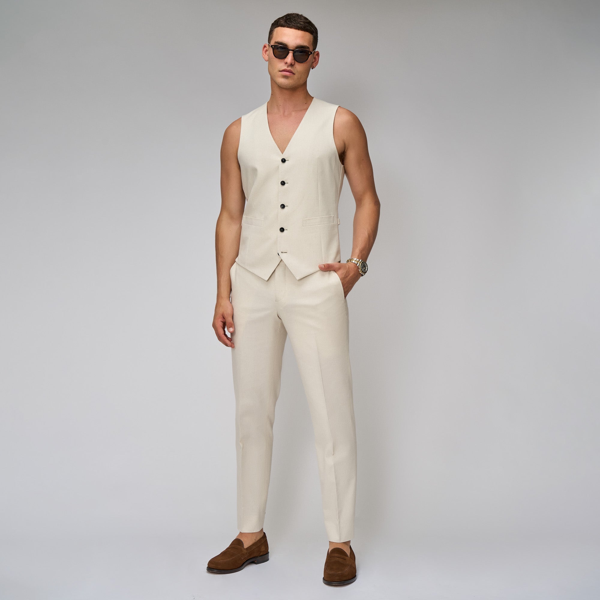 Oatmeal Linen Blend Suit - Brent Wilson